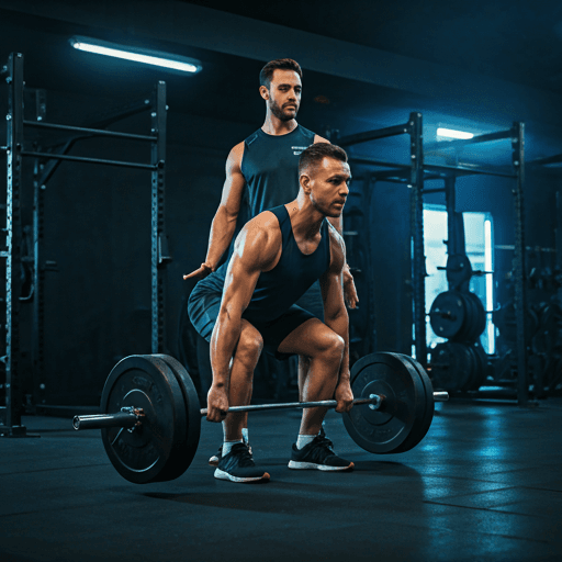 Personal trainer guiding a client through strength training